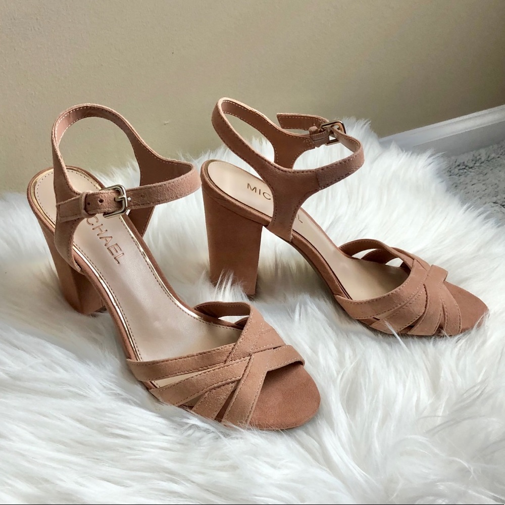 NIB Michael Blush Strappy Stacked Heels